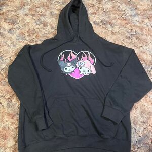 Sanrio My Melody & Kuromi Pink Flame Heart Black Graphic Hoodie Size Large